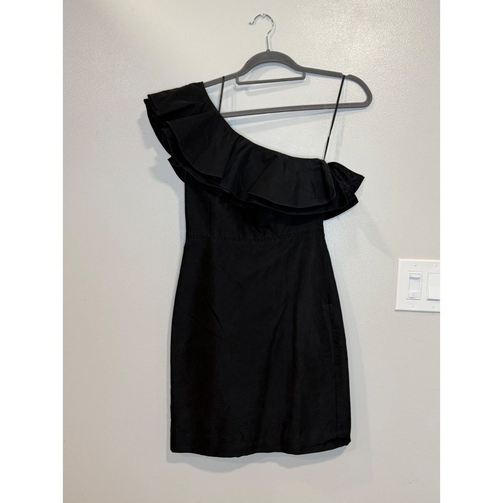J. Crew Black One Shoulder Ruffle Mini Dress Cocktail Party Sleeveless Bodycon